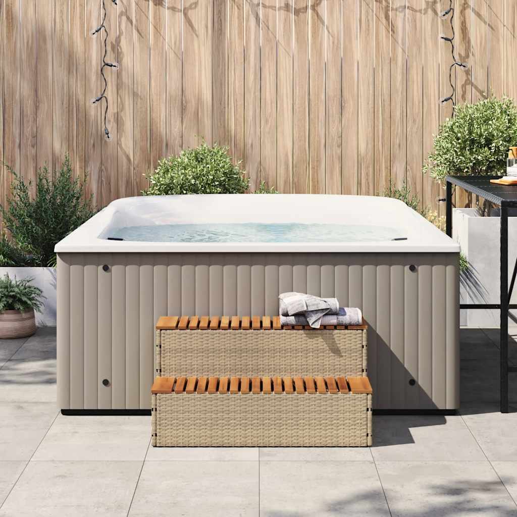 Bordo per Vasca Idromassaggio Beige Polyrattan&Massello Acacia