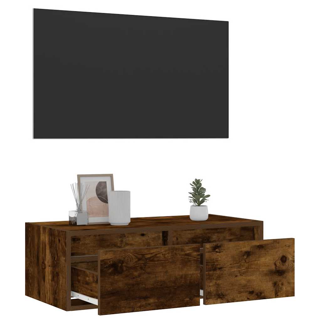 Mobile Porta TV con Luci LED Rovere Fumo 75x35,5x25 cm