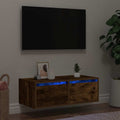 Mobile Porta TV con Luci LED Rovere Fumo 75x35,5x25 cm