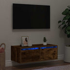 Mobile Porta TV con Luci LED Rovere Fumo 75x35,5x25 cm