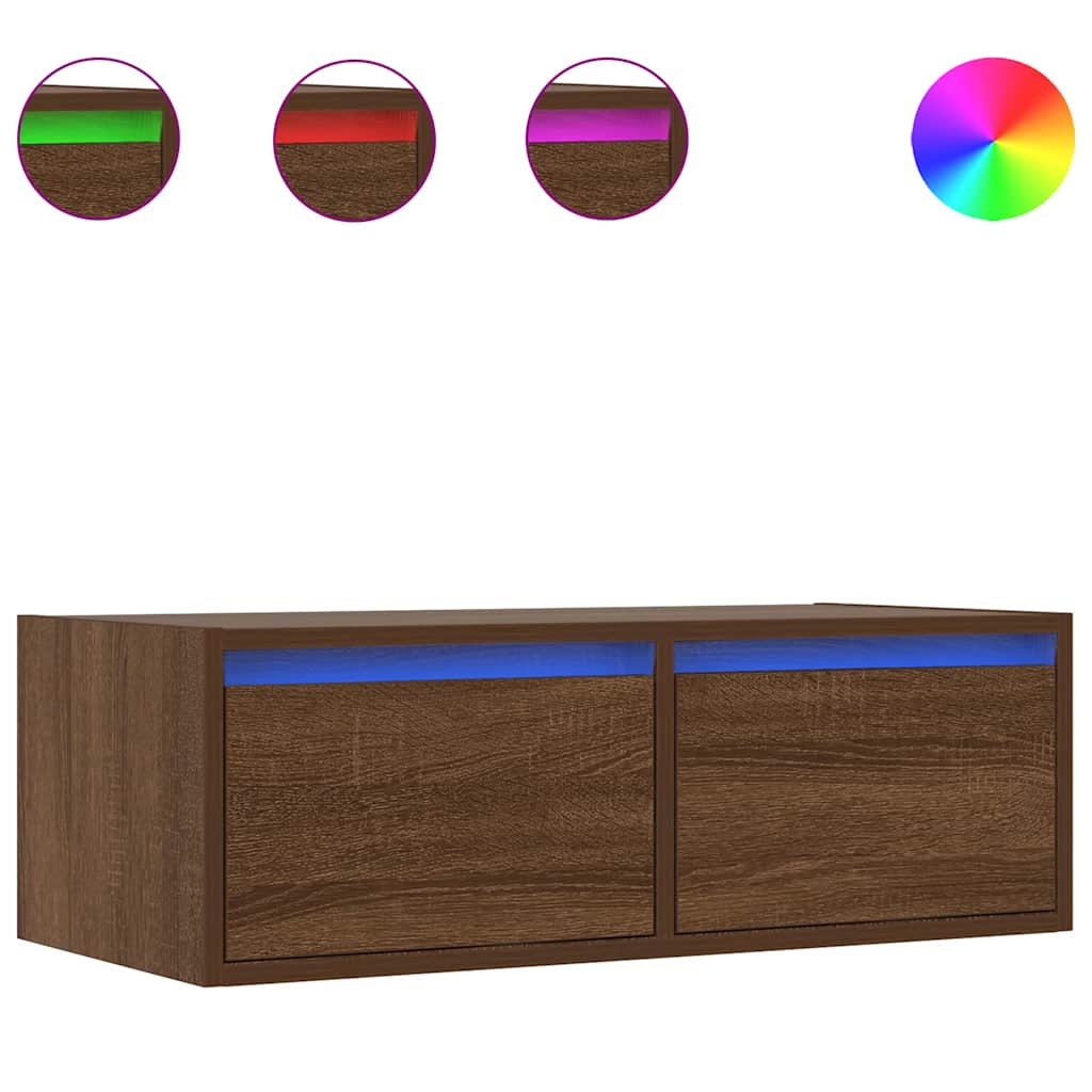 Mobile Porta TV con Luci LED Rovere Marrone 75x35,5x25 cm