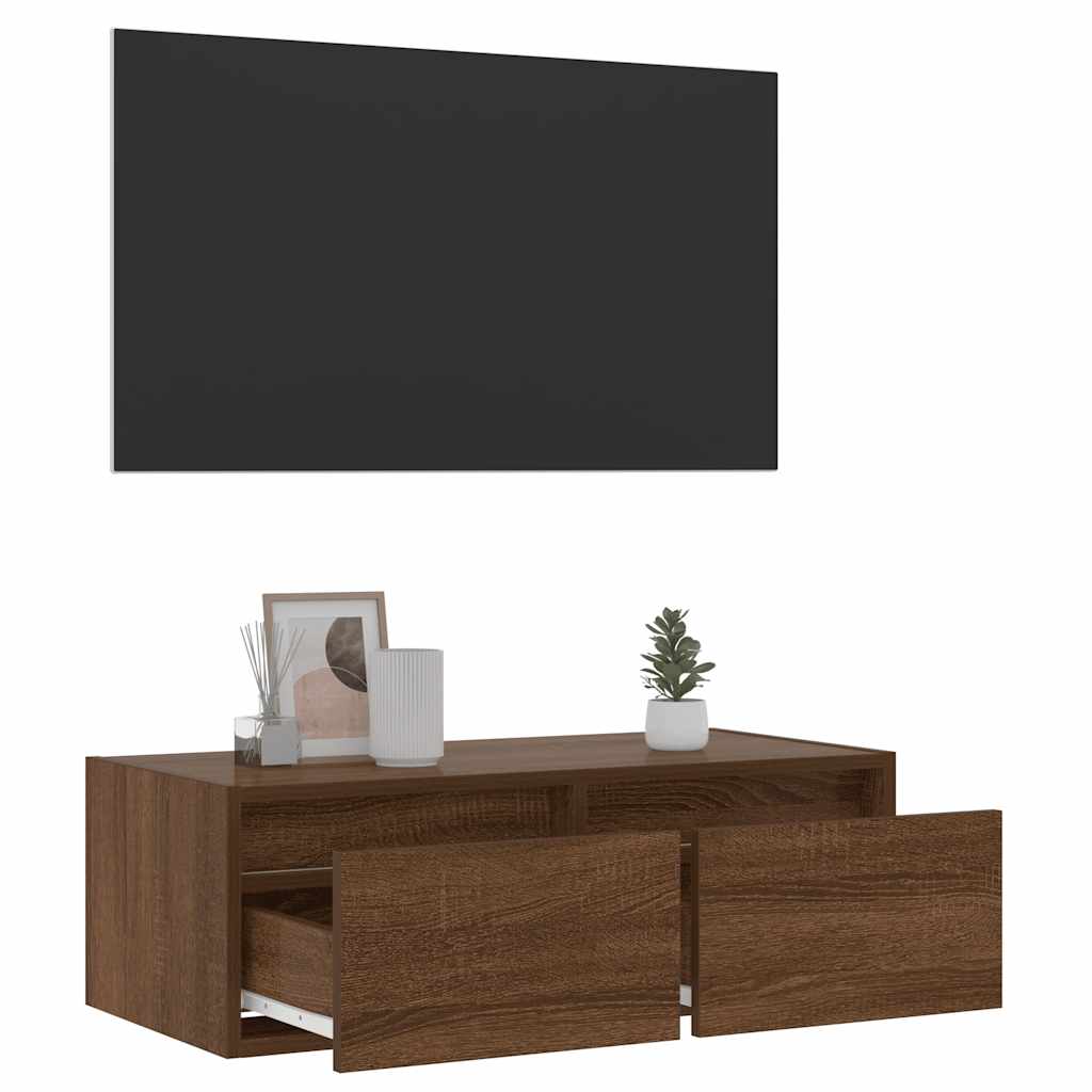Mobile Porta TV con Luci LED Rovere Marrone 75x35,5x25 cm
