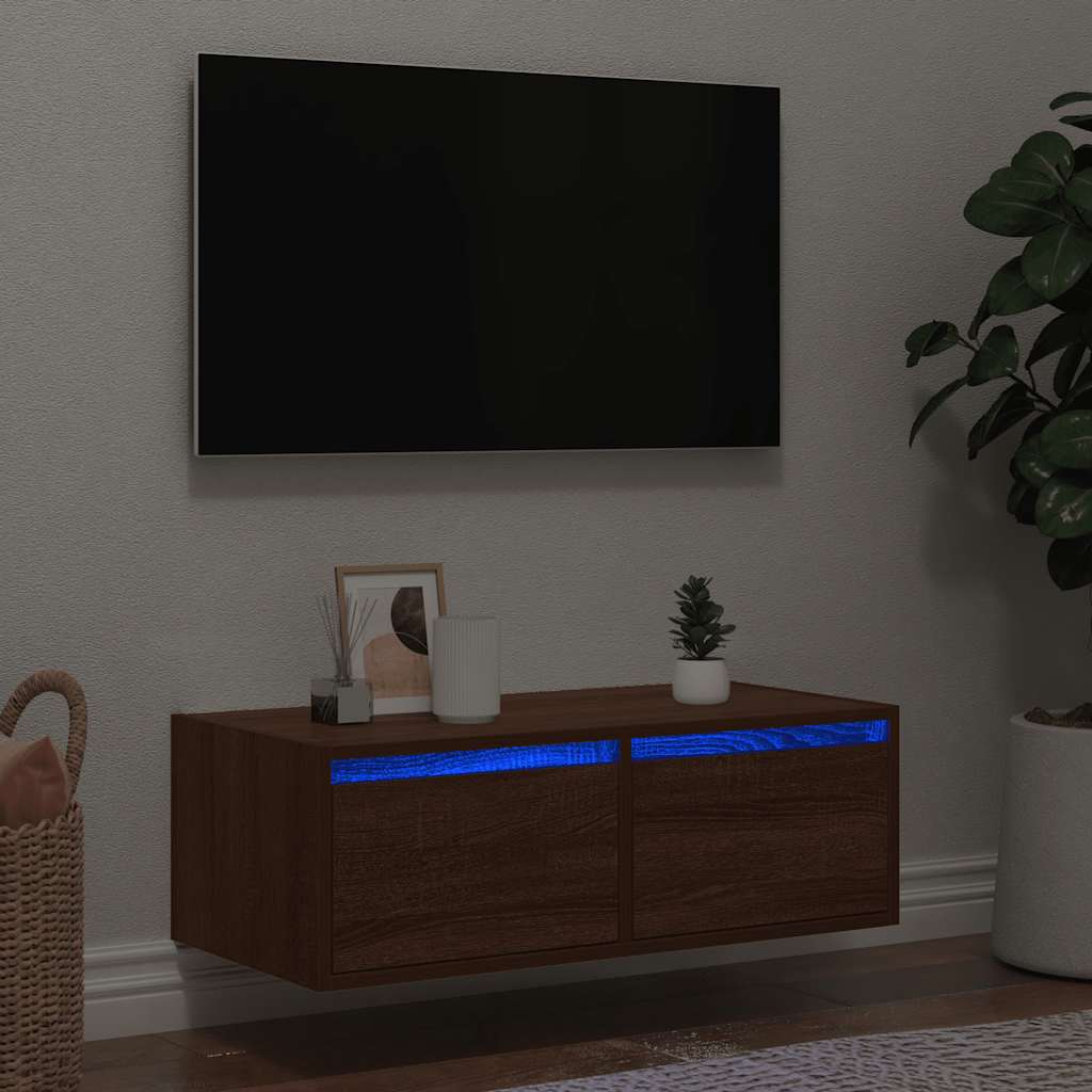 Mobile Porta TV con Luci LED Rovere Marrone 75x35,5x25 cm