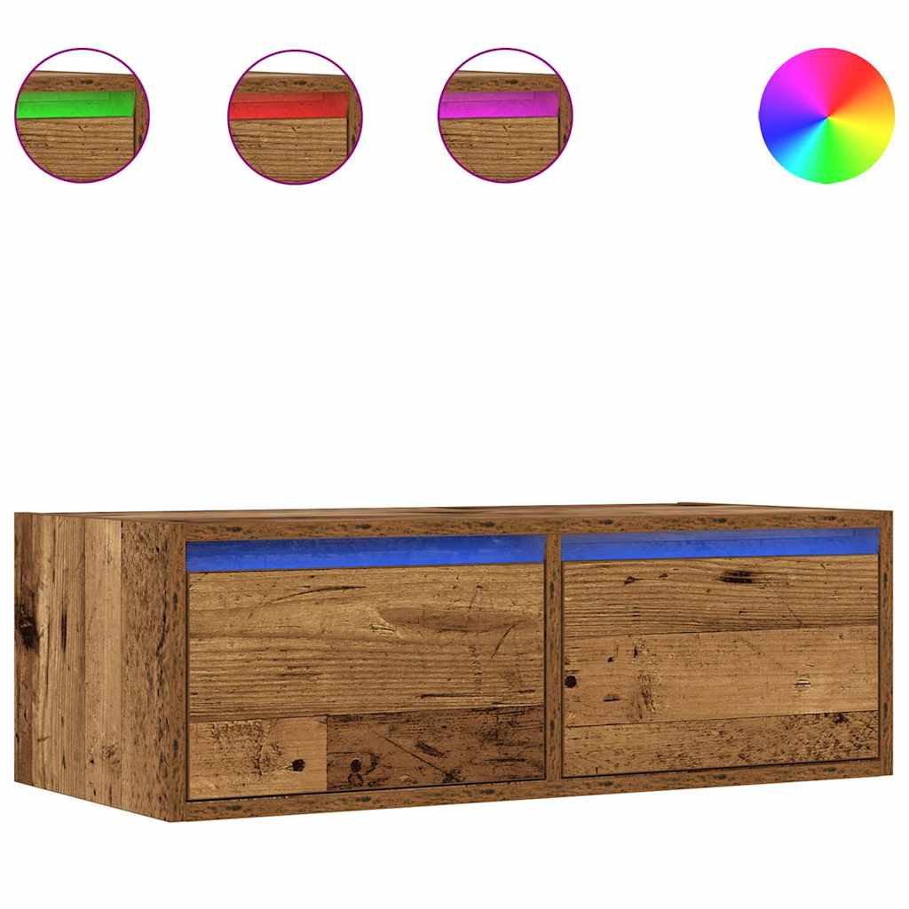 Mobile Porta TV con Luci LED Legno Antico 75x35,5x25 cm