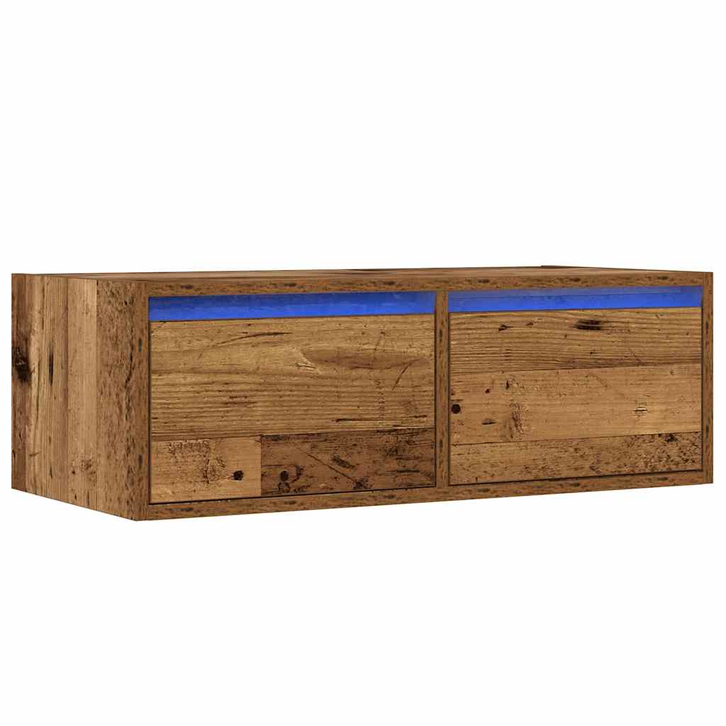 Mobile Porta TV con Luci LED Legno Antico 75x35,5x25 cm
