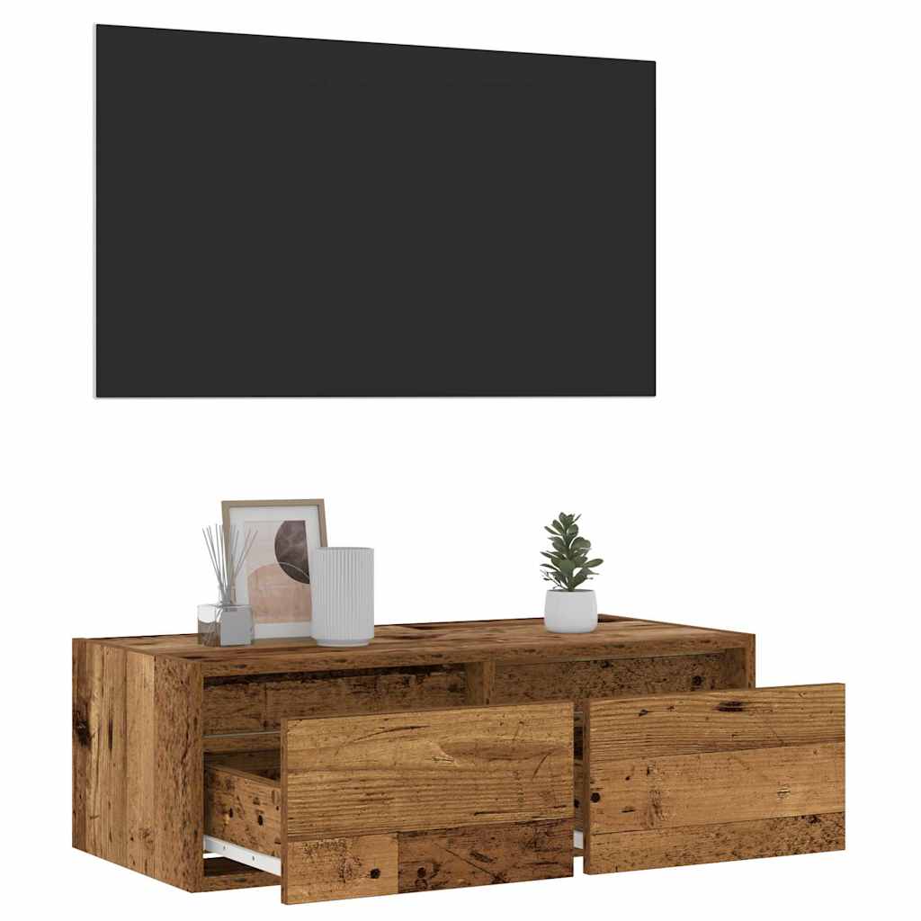 Mobile Porta TV con Luci LED Legno Antico 75x35,5x25 cm