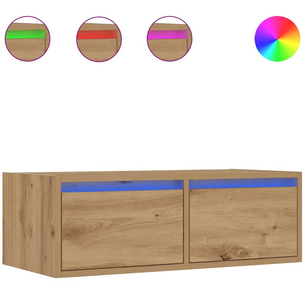 Mobile Porta TV con Luci LED Rovere Artigianale 75x35,5x25 cm