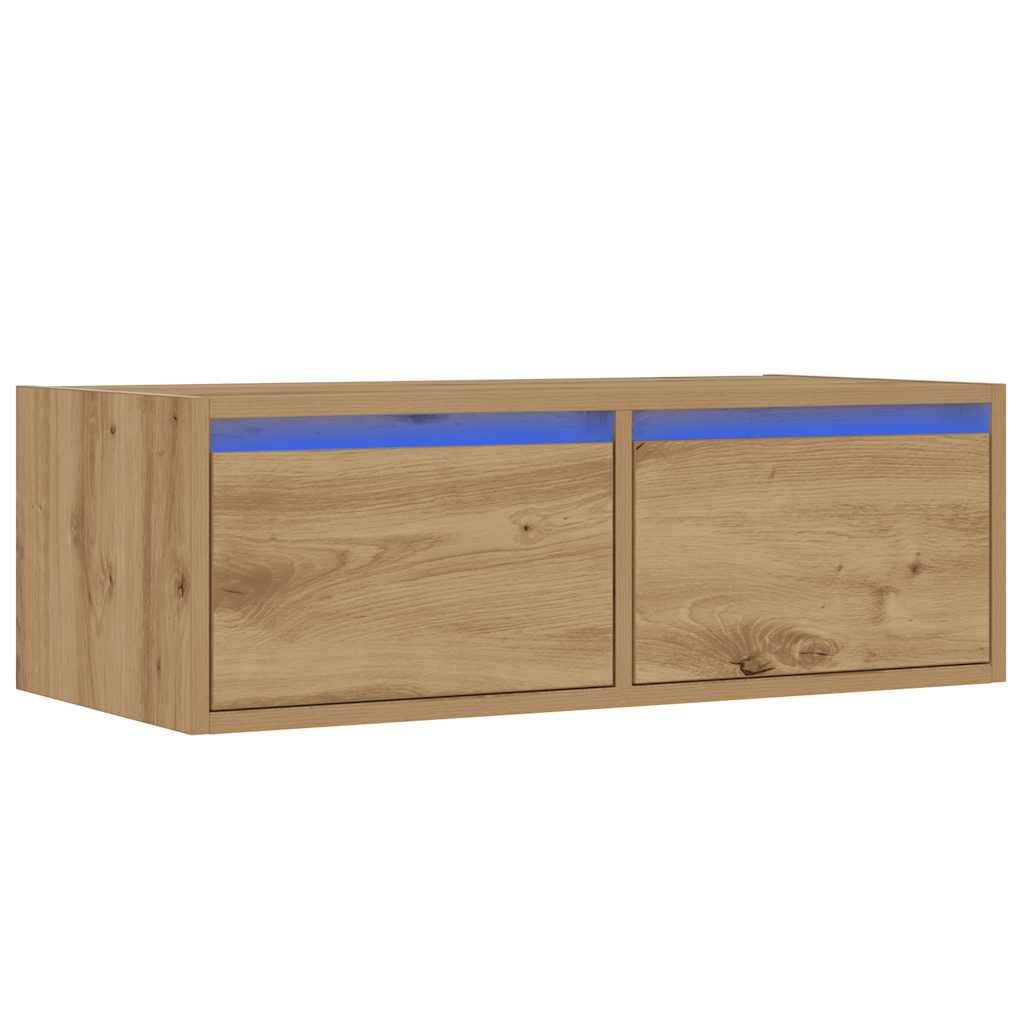 Mobile Porta TV con Luci LED Rovere Artigianale 75x35,5x25 cm