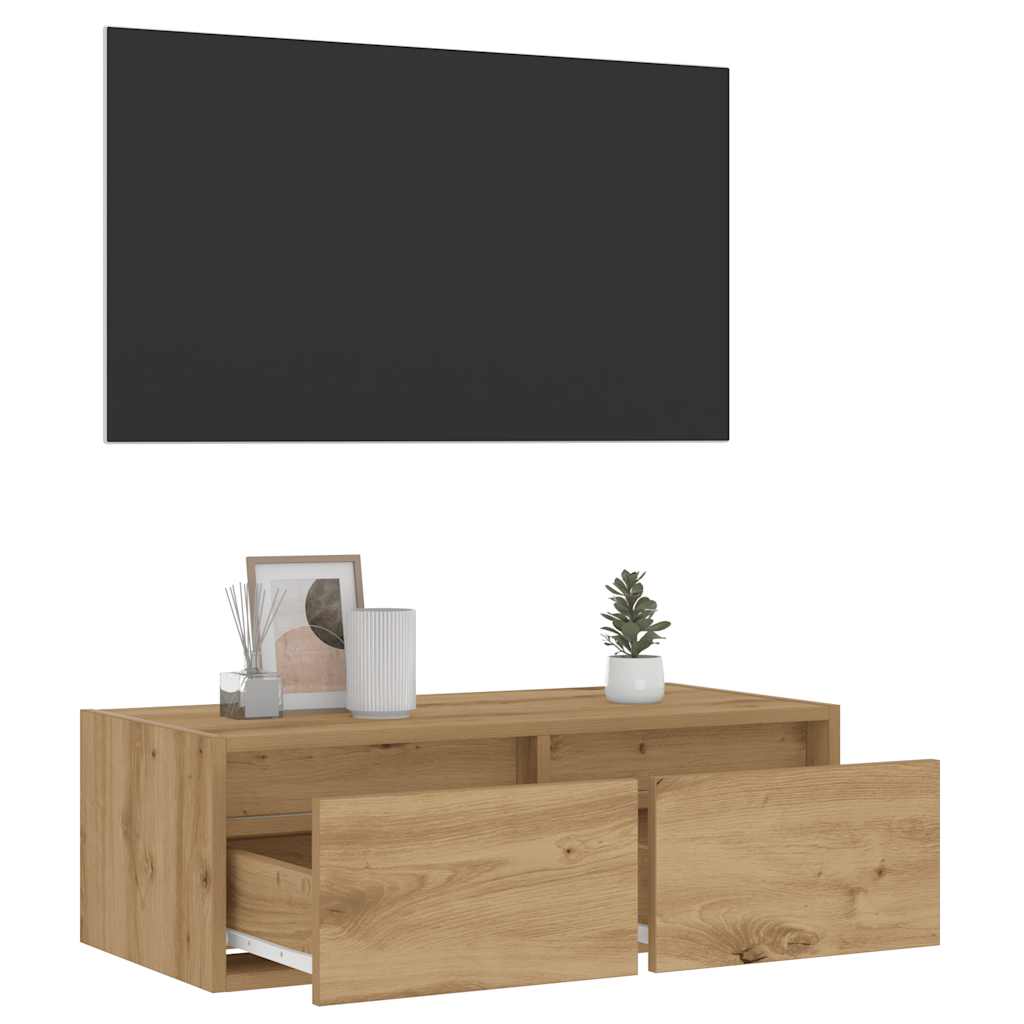 Mobile Porta TV con Luci LED Rovere Artigianale 75x35,5x25 cm