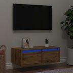 Mobile Porta TV con Luci LED Rovere Artigianale 75x35,5x25 cm