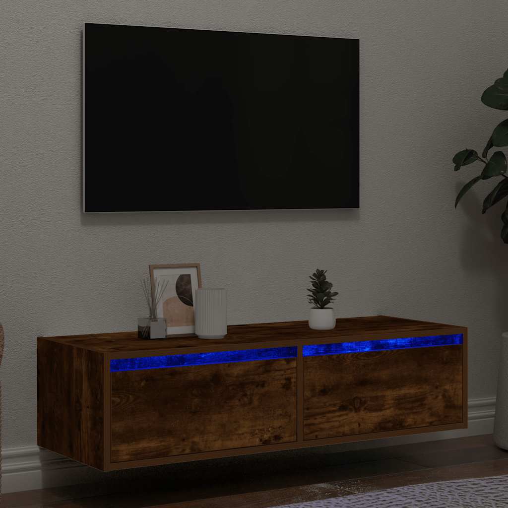 Mobile Porta TV con Luci LED Rovere Fumo 100X35,5x25 cm
