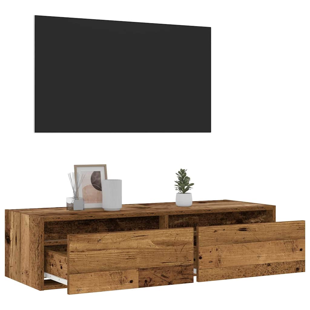 Mobile Porta TV con Luci LED Legno Vecchio 100X35,5x25 cm