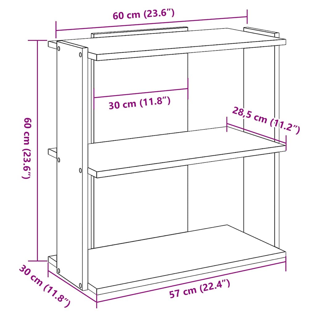 Libreria a 3 Ripiani Rovere Fumo 60x30x60 cm Legno Multistrato