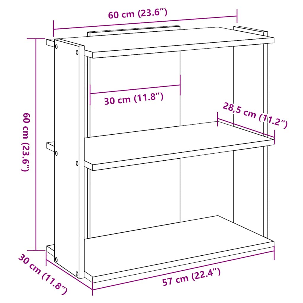 Libreria a 3 Ripiani Grigio Sonoma 60x30x60cm Legno Multistrato