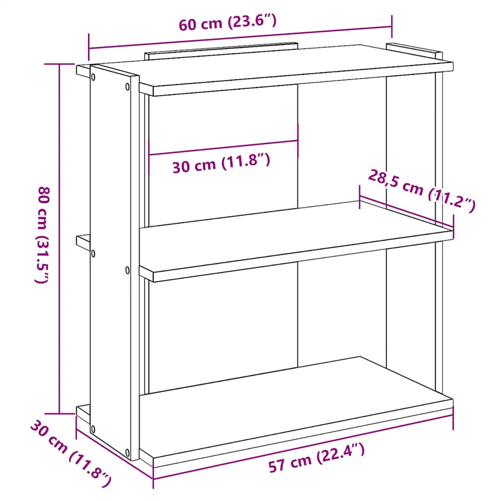 Libreria a 3 Ripiani Bianca 60x30x80 cm in Legno Multistrato