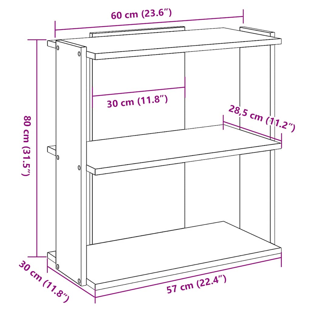 Libreria 3 Ripiani Grigio Cemento 60x30x80 cm Multistrato
