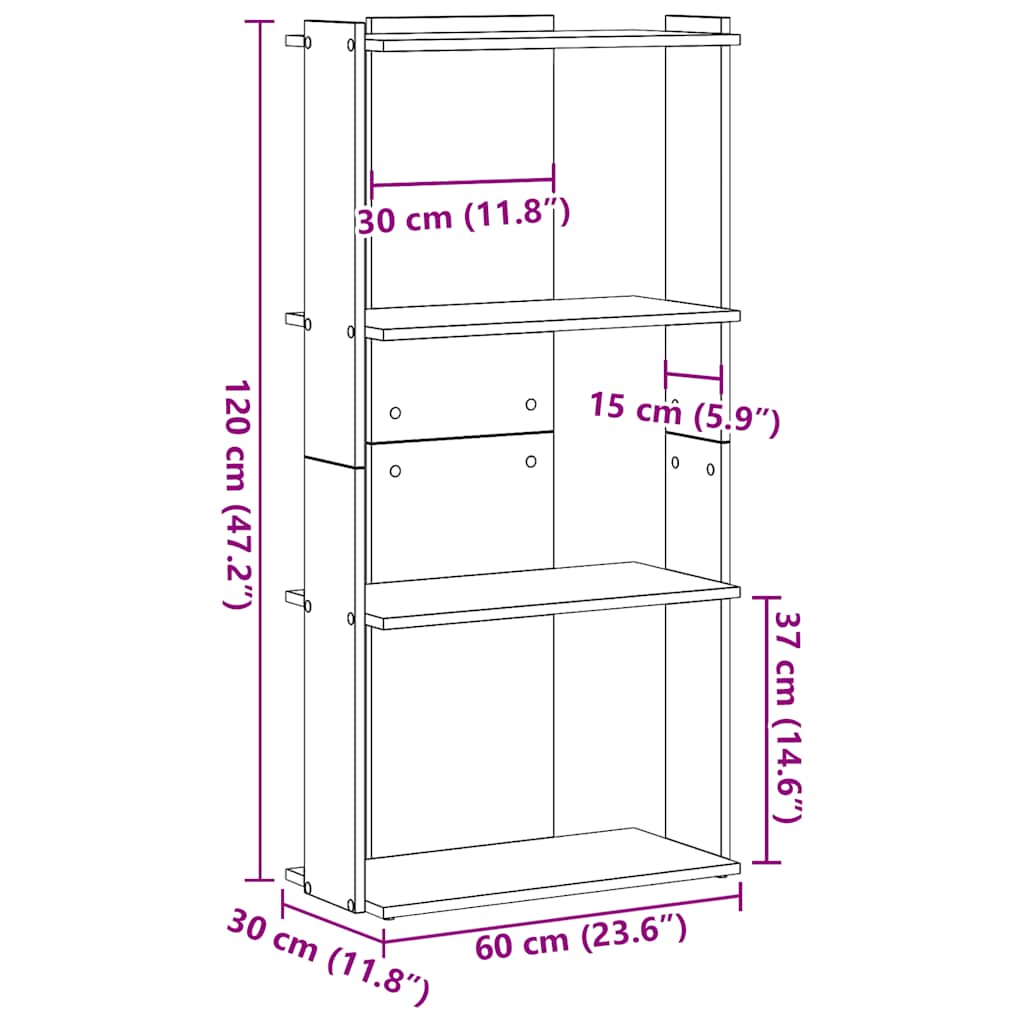 Libreria 3 Ripiani Grigio Cemento 60x30x120 cm Multistrato