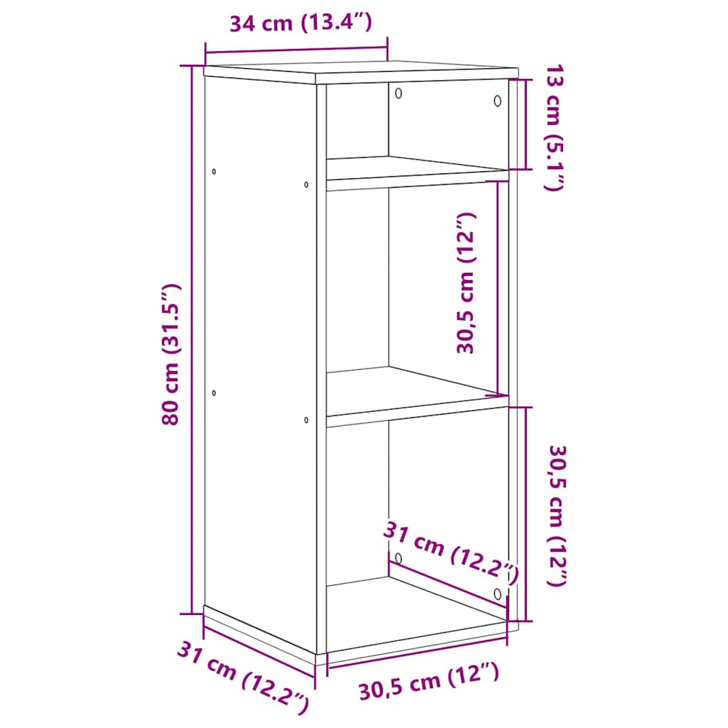 Libreria Grigio Cemento 34x31x80 cm in Legno Multistrato