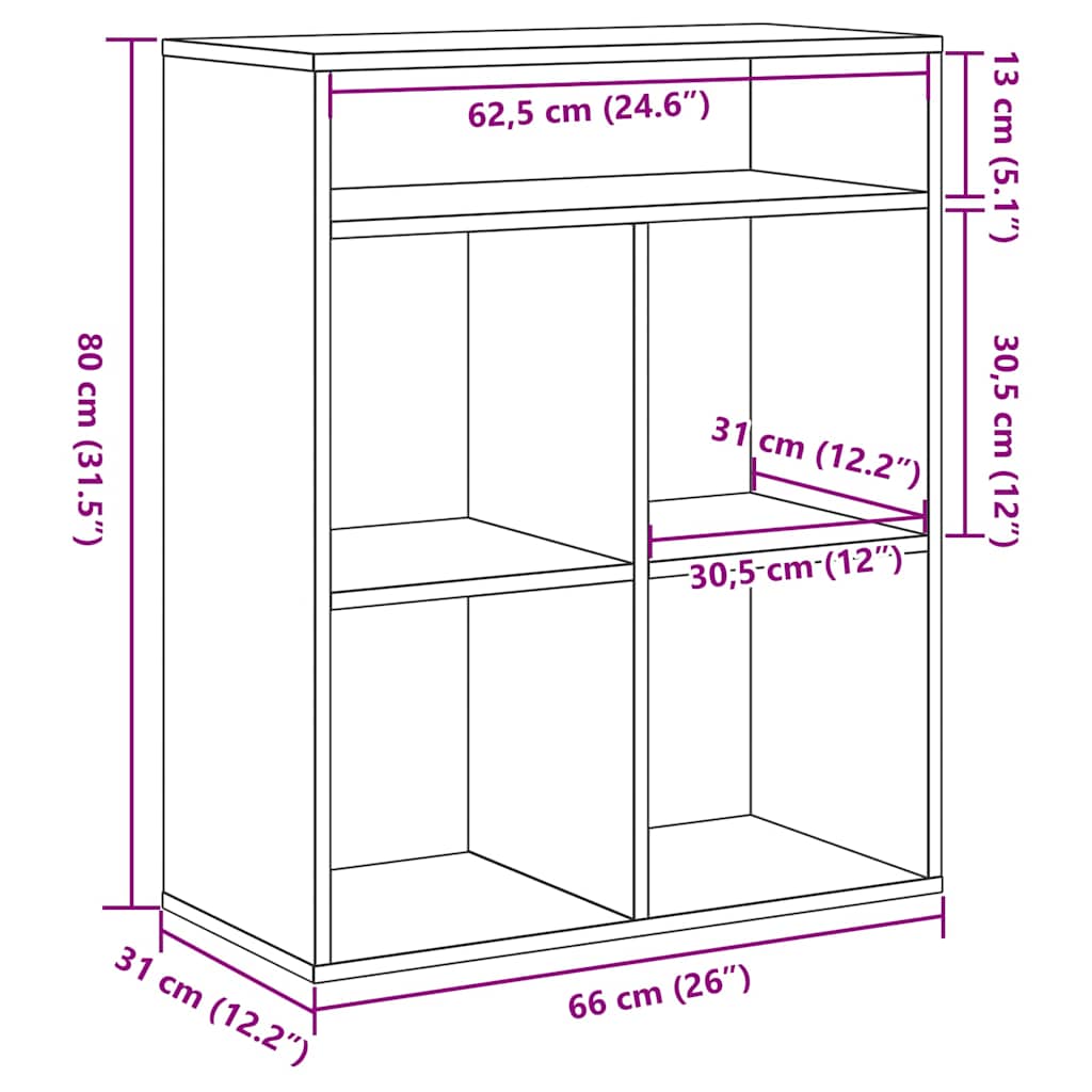 Libreria Grigio Cemento 66x31x80 cm in Legno Multistrato
