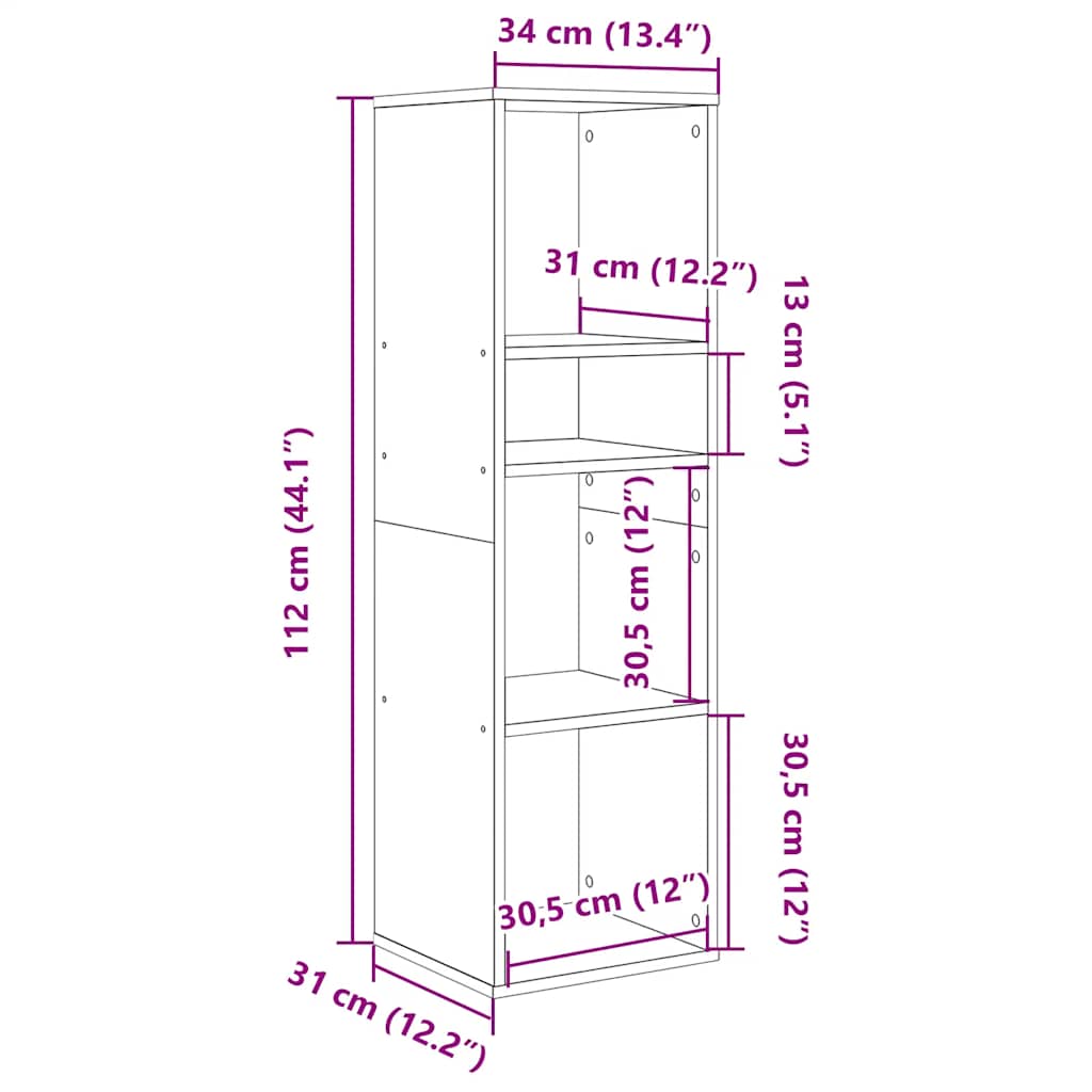 Libreria Nera 34x31x112 cm in Legno Multistrato