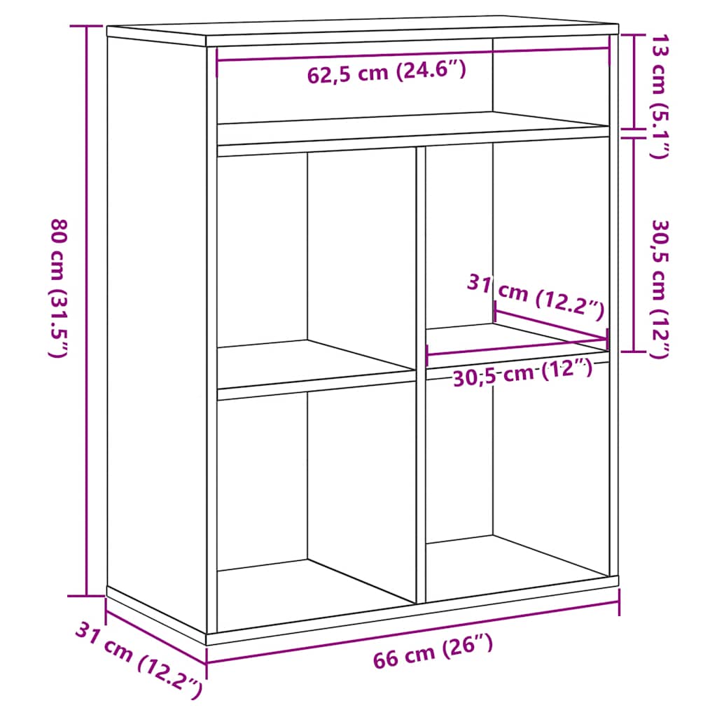 Libreria Legno Antico 66x31x80 cm in Legno Multistrato