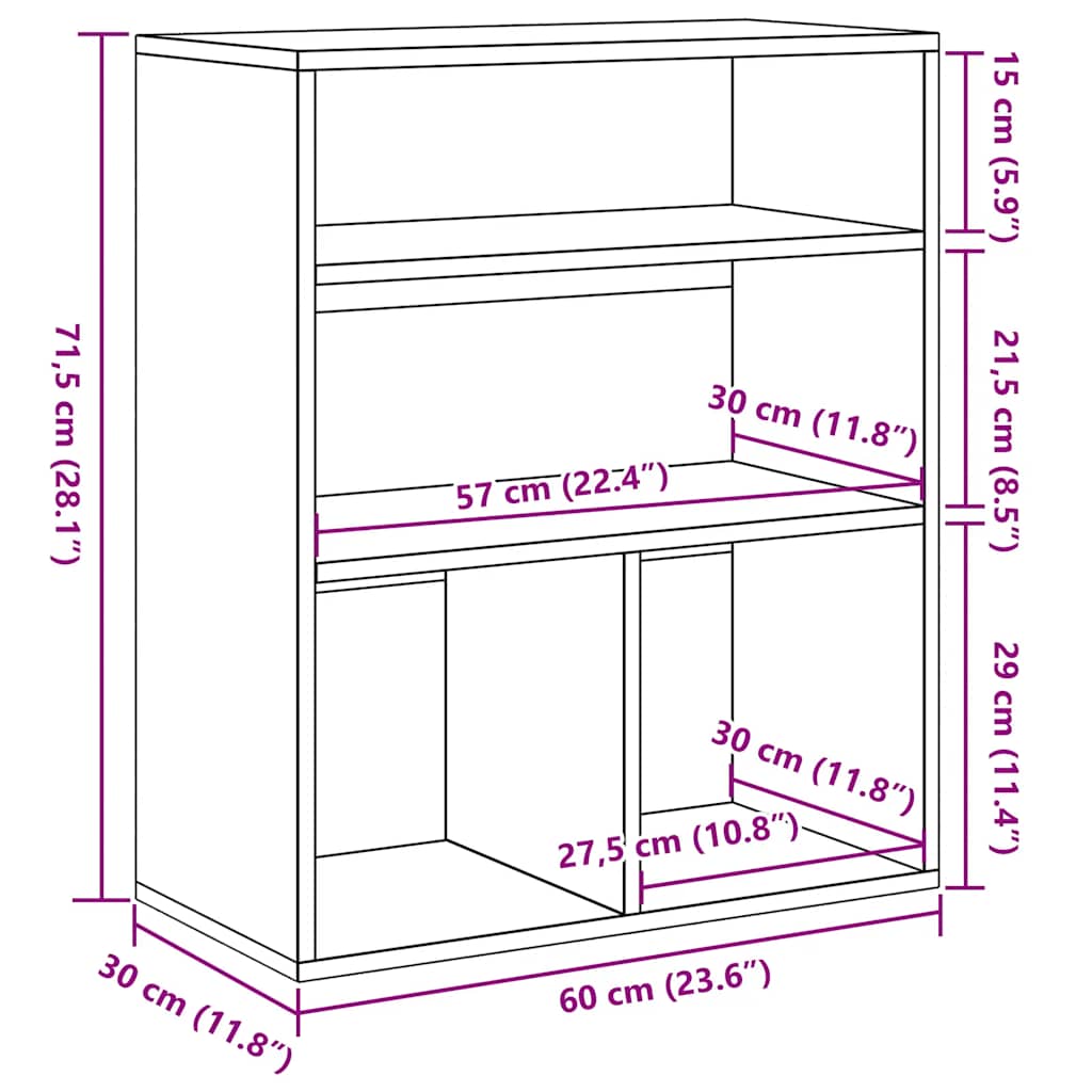 Libreria Legno Antico 60x30x71,5 cm in Legno Multistrato