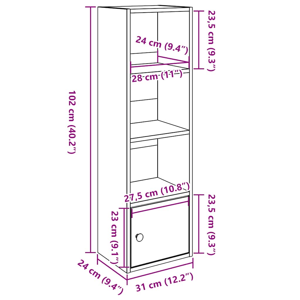 Libreria Rovere Fumo 31x24x102 cm in Legno Multistrato