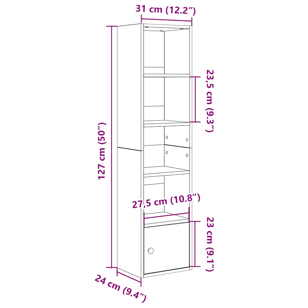 Libreria Legno Vecchio 31x24x127 cm in Legno Multistrato