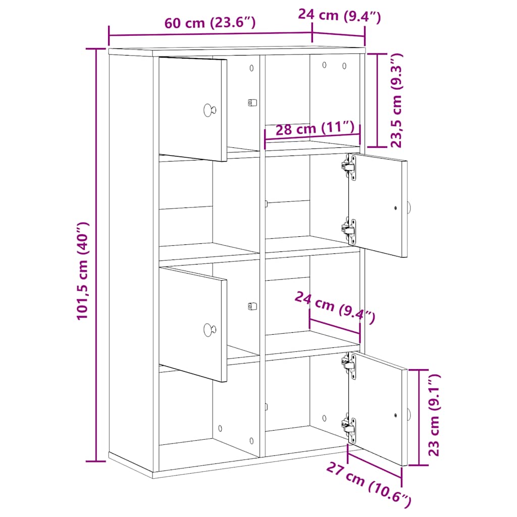 Libreria Rovere Nero 60x24x101,5 cm in Legno Multistrato