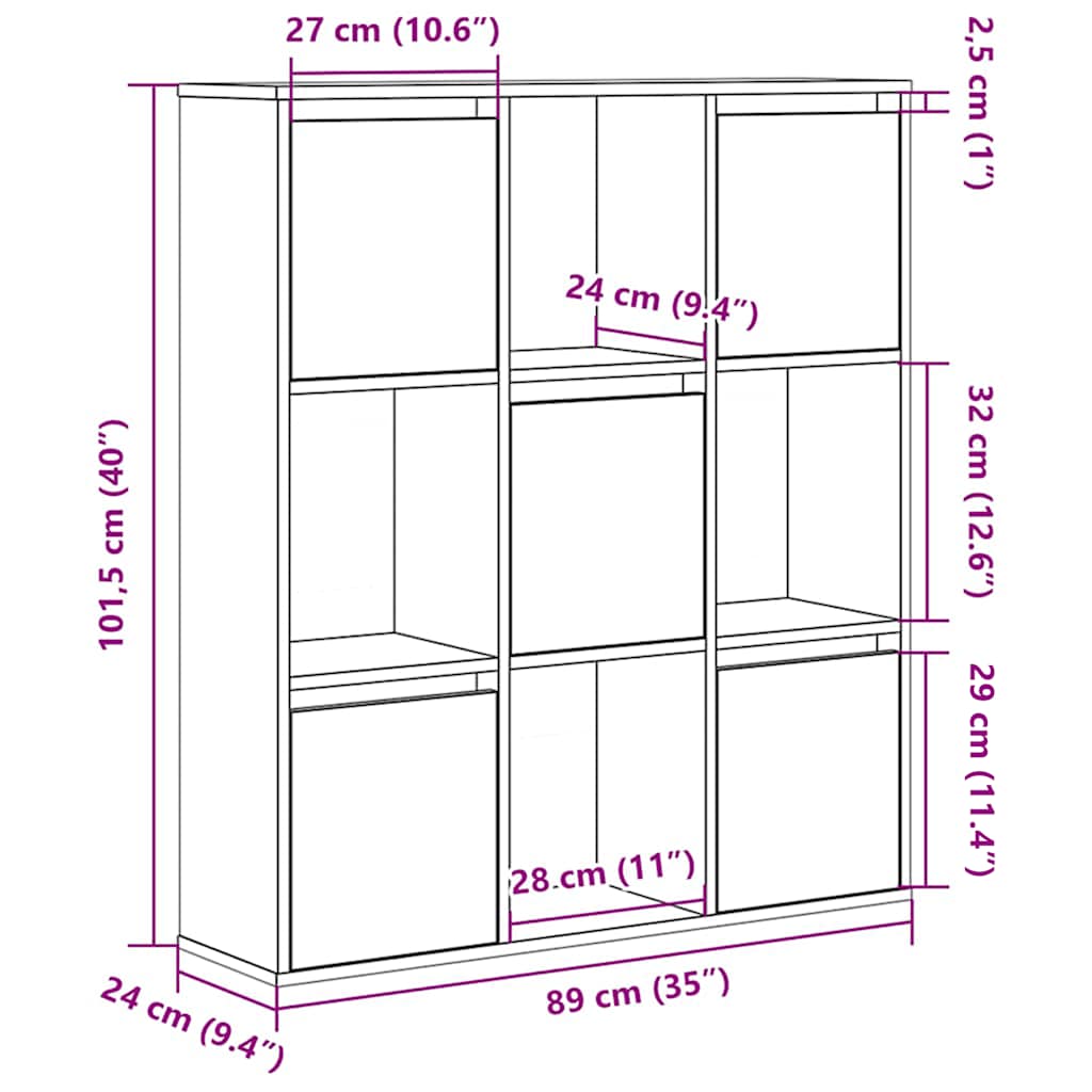Libreria Rovere Nero 89x24x101,5 cm in Legno Multistrato