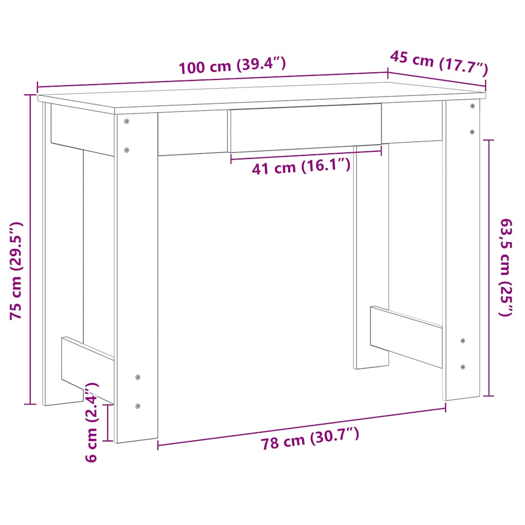 Scrivania Bianca 100x45x75 cm in Legno Multistrato