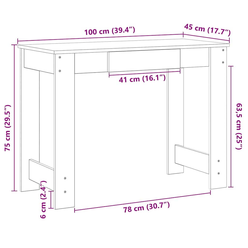 Scrivania Rovere Sonoma 100x45x75 cm in Legno Multistrato