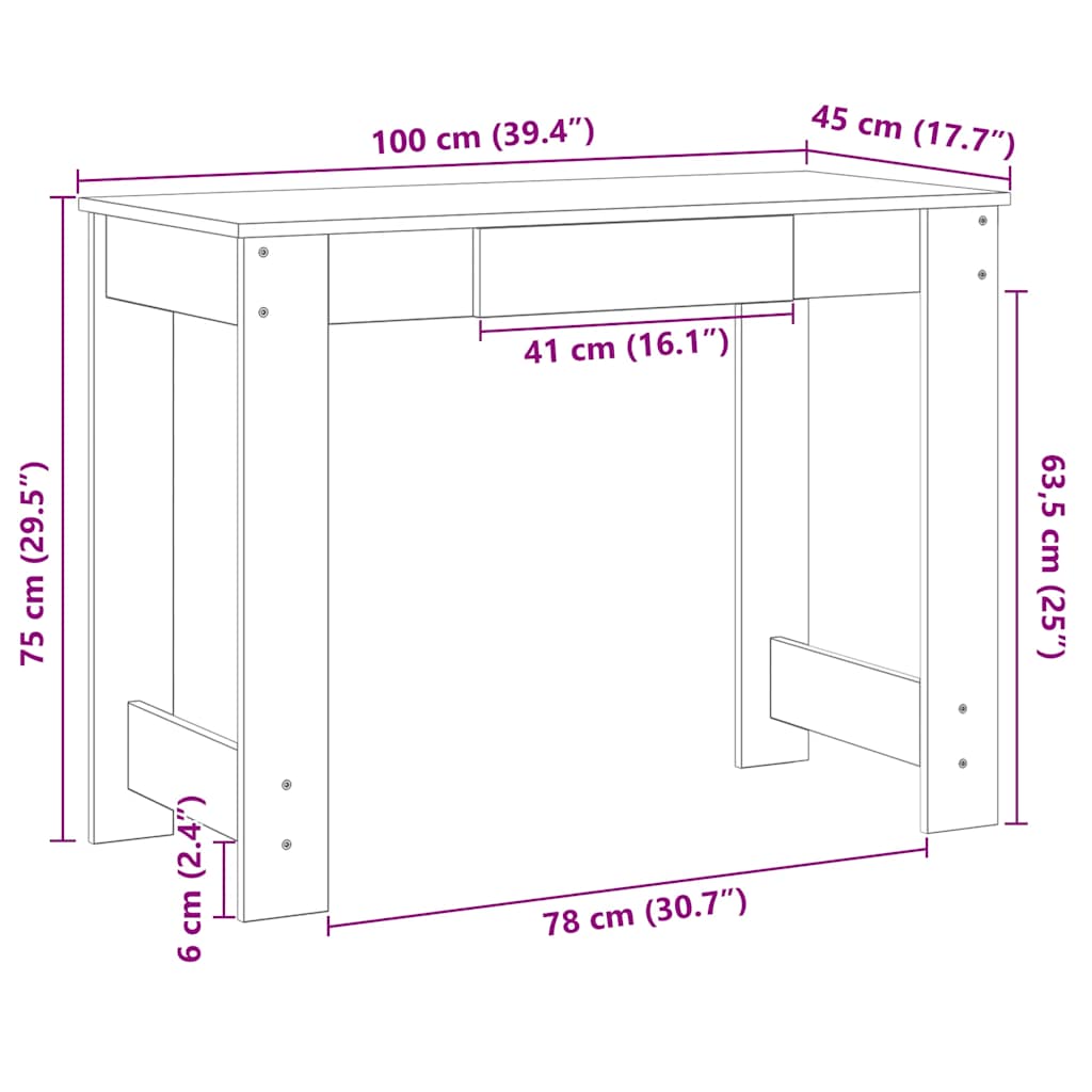 Scrivania Grigio Cemento 100x45x75 cm in Legno Multistrato