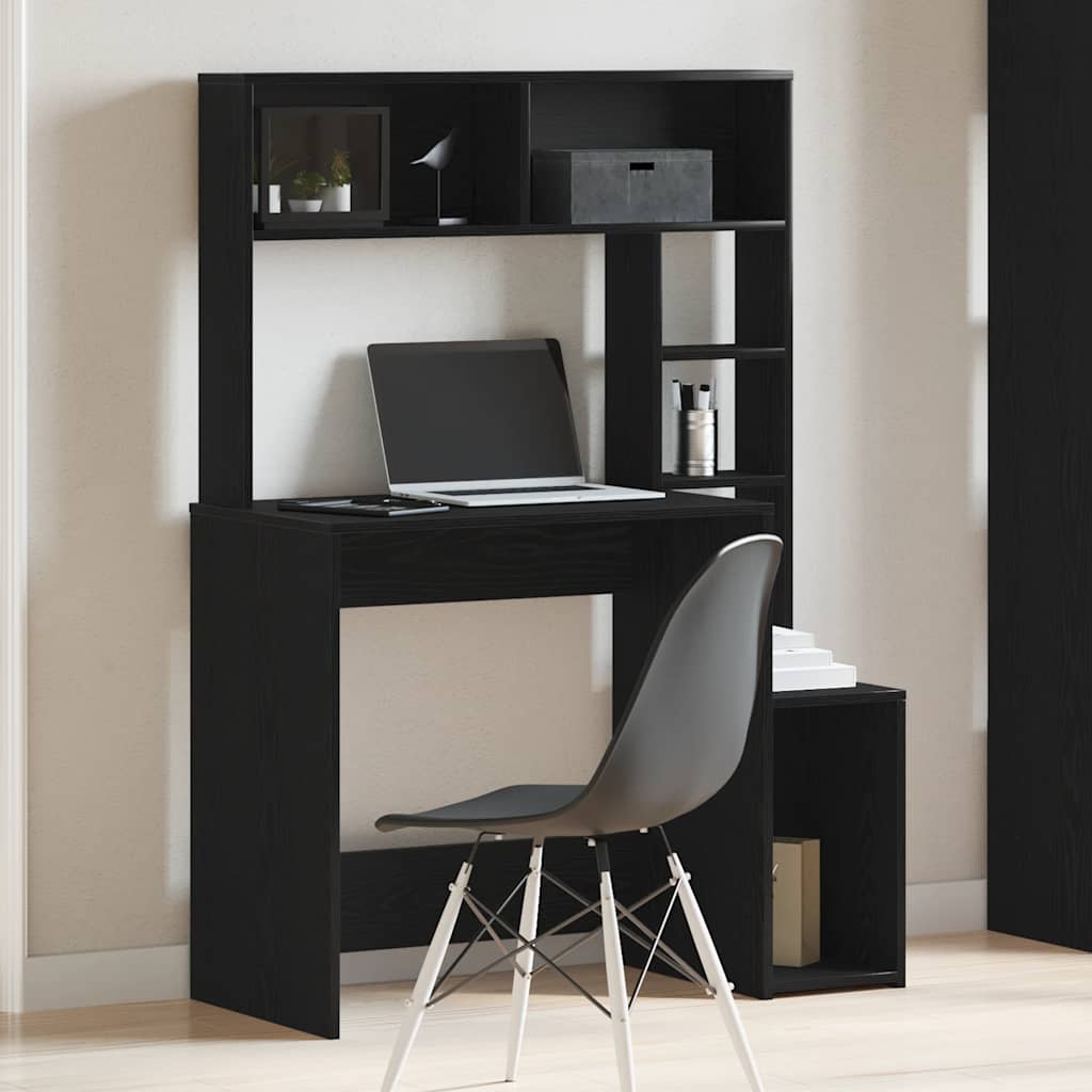Scrivania con Mensole Nera 100x45x140 cm in Legno Multistrato