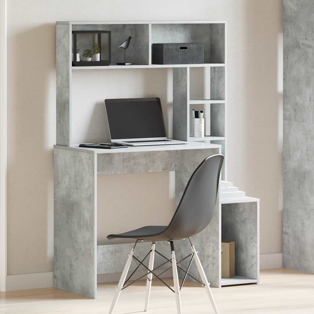 Scrivania Mensole Grigio Cemento 100x45x140cm Legno Multistrato