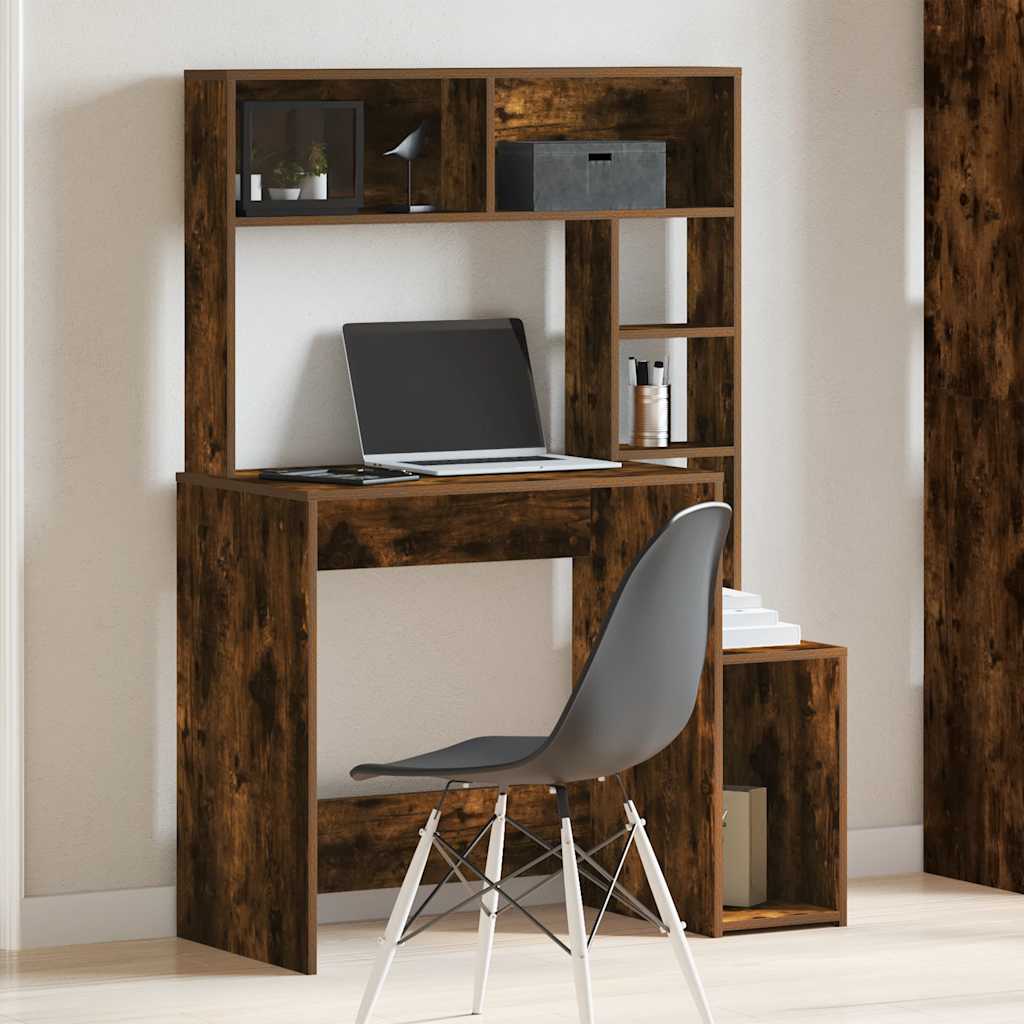 Scrivania Mensole Rovere Fumo 100x45x140 cm Legno Multistrato
