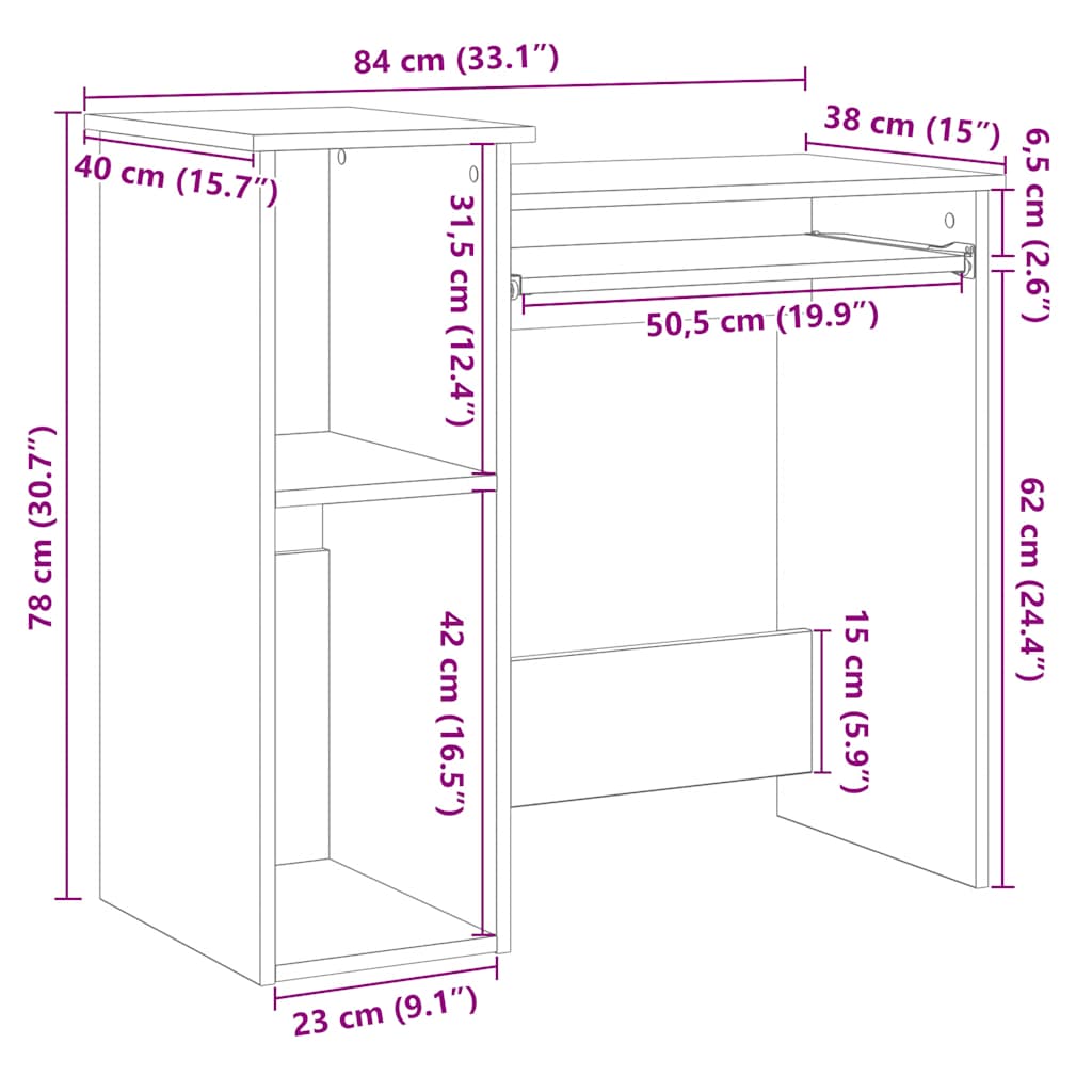 Scrivania Mensole Rovere Fumo 84x40x78 cm Legno Multistrato