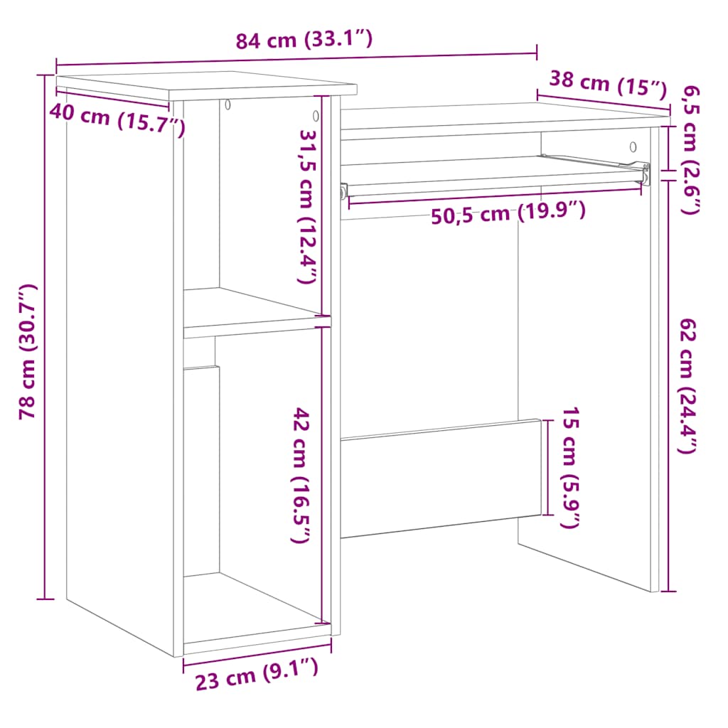 Scrivania Mensole Grigio Sonoma 84x40x78 cm Legno Multistrato