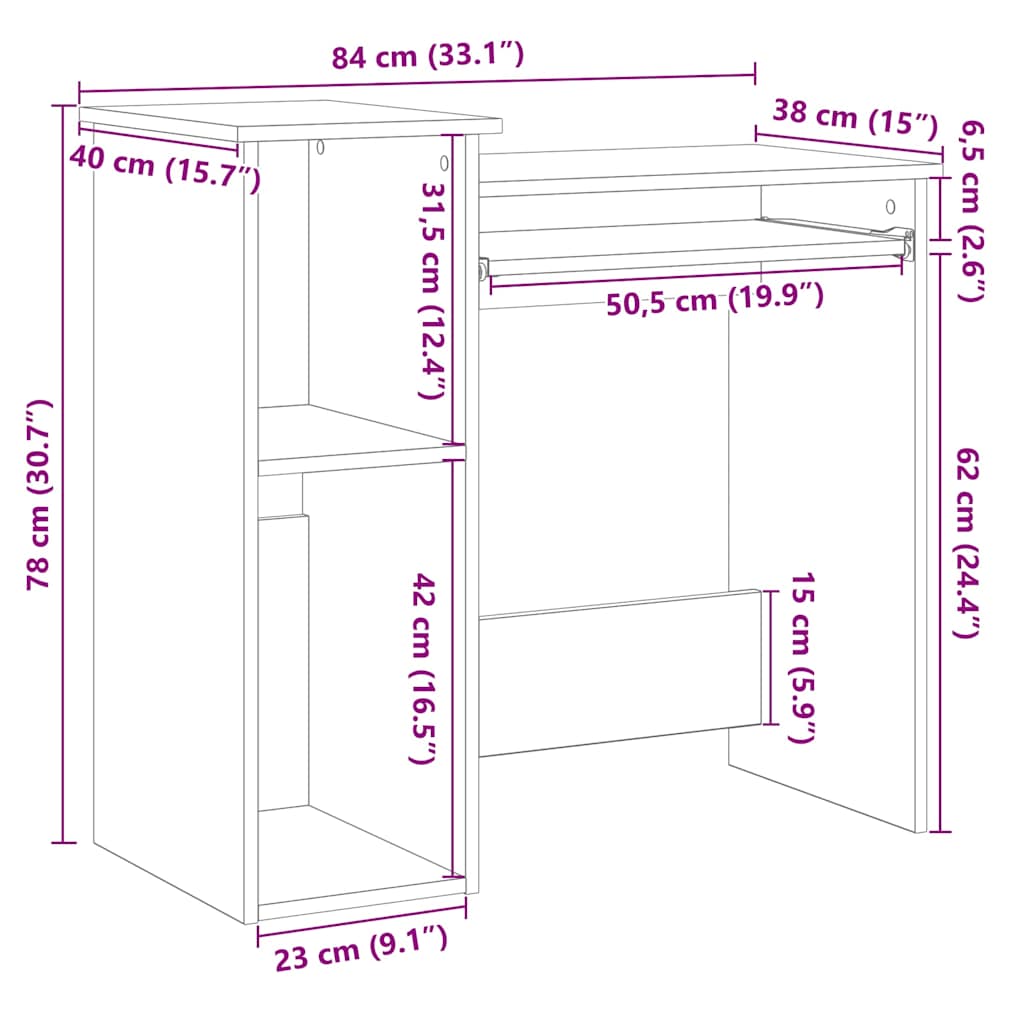 Scrivania Mensole Legno Vecchio 84x40x78 cm Legno Multistrato