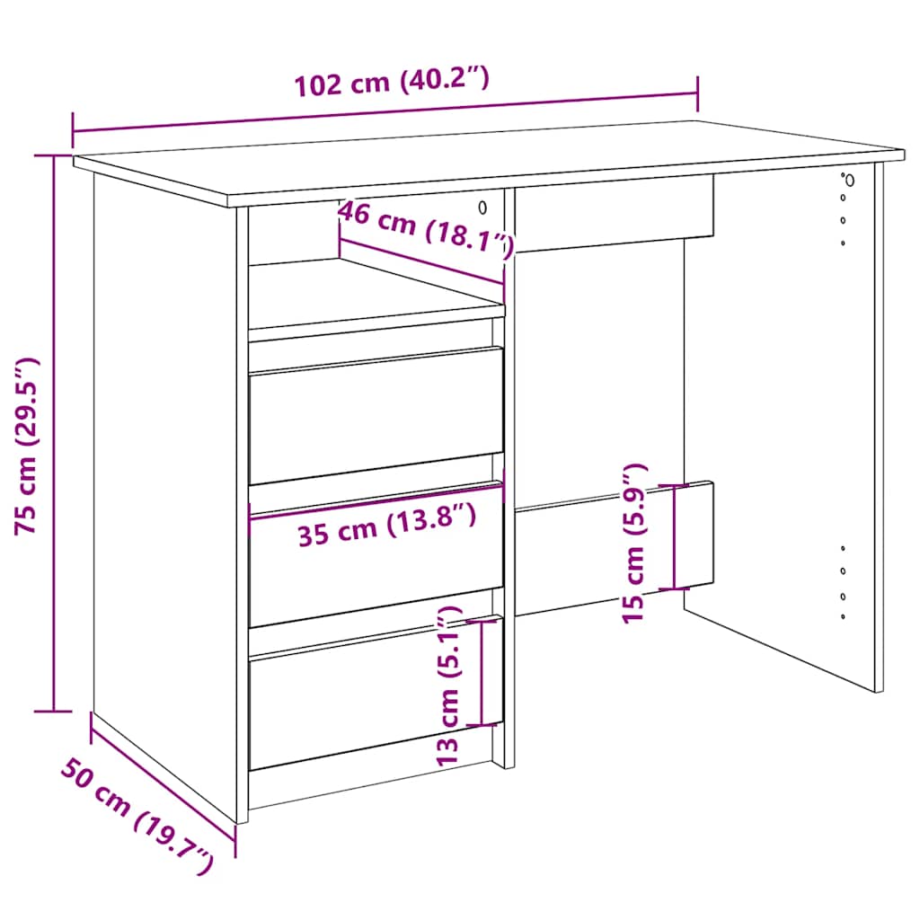 Scrivania Rovere Sonoma 102x50x75 cm in Legno Multistrato