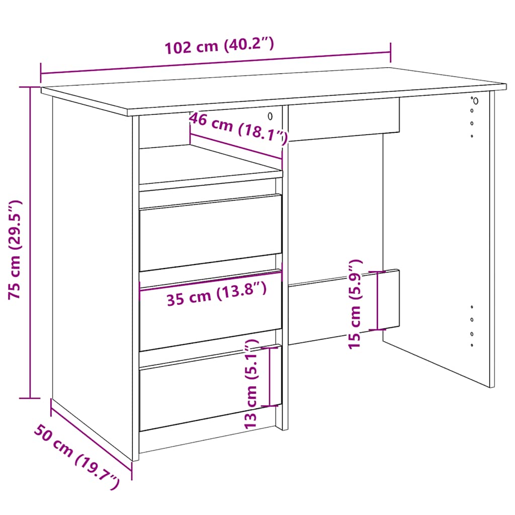 Scrivania Grigio Sonoma 102x50x75 cm in Legno Multistrato