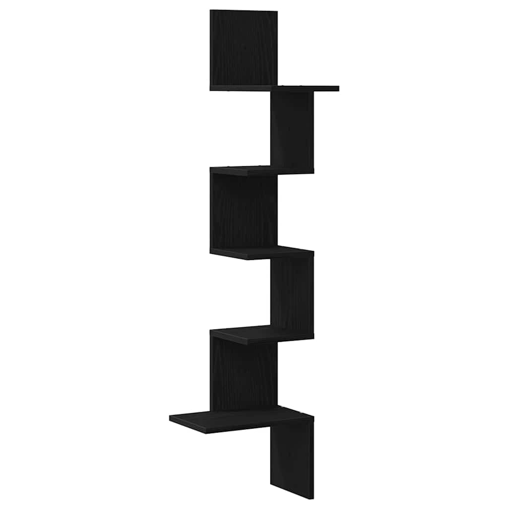 Scaffale Angolare Muro Nero 32x32x127,5 cm Legno Multistrato