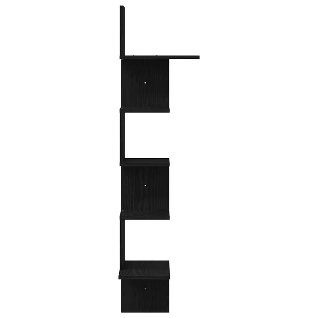 Scaffale Angolare Muro Nero 32x32x127,5 cm Legno Multistrato