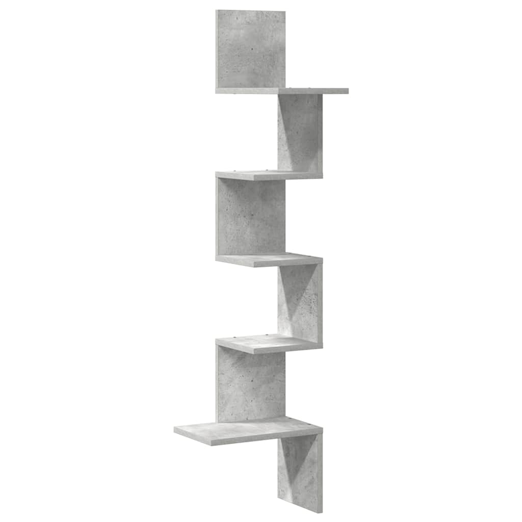 Scaffale Angolare a Muro Grigio Cemento 32x32x127,5 cm