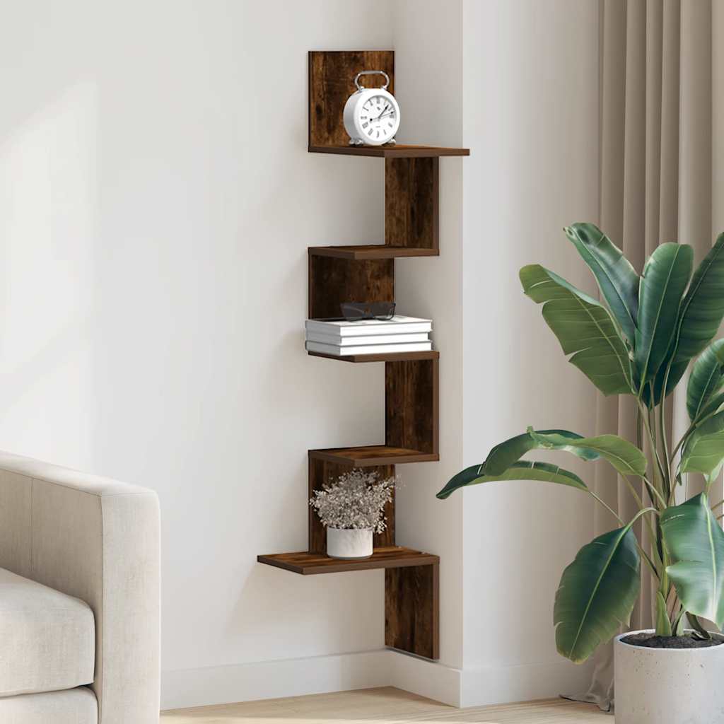 Scaffale Angolare a Muro Rovere Fumo 32x32x127,5 cm Truciolato