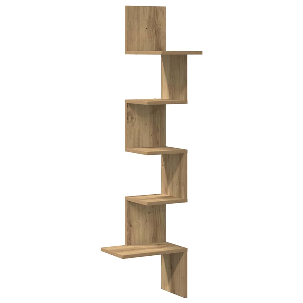 Scaffale Angolare Muro Rovere Artigianale 32x32x127,5 cm