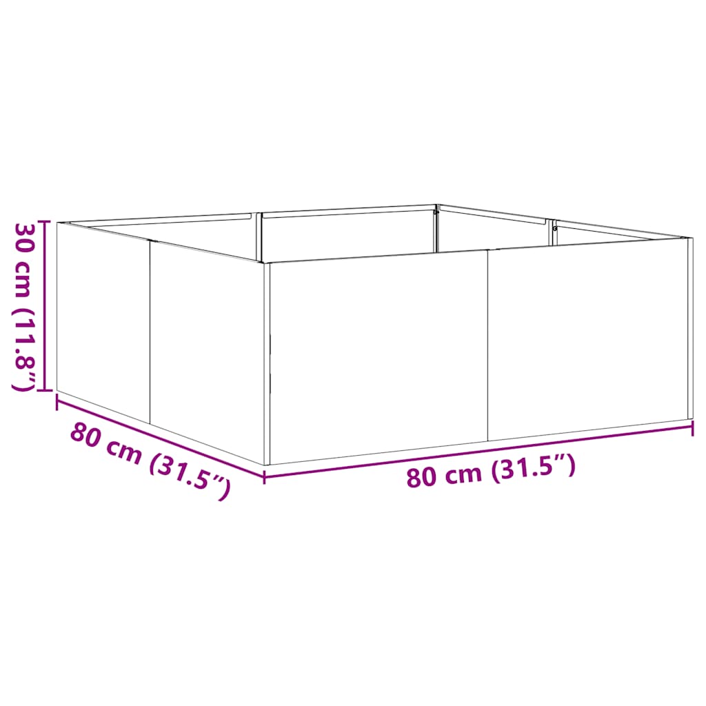Fioriera Arrugginita 80x80x30 cm in Acciaio Corten