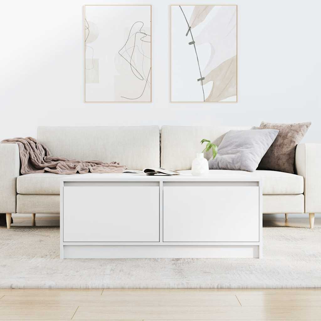 Tavolino da Salotto con Cassetti Bianco 100x100x40 cm