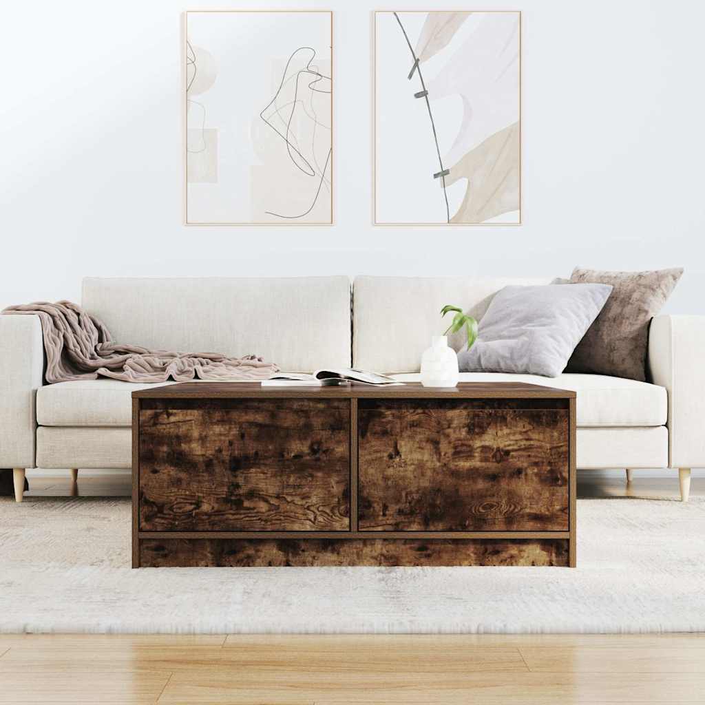 Tavolino da Salotto con Cassetti Rovere Fumo 100x100x40 cm
