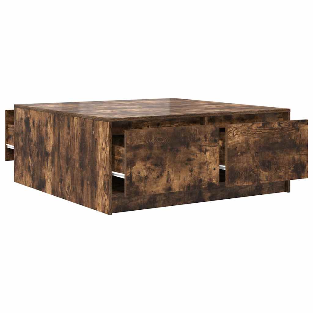 Tavolino da Salotto con Cassetti Rovere Fumo 100x100x40 cm